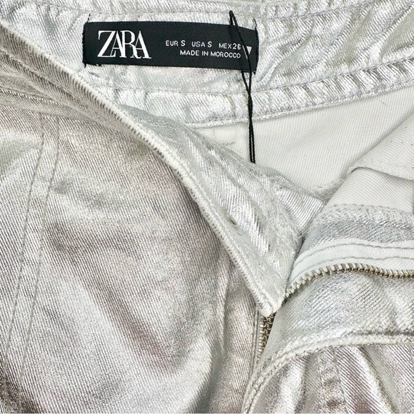 NEW Zara Silver Metallic Wide Leg Cargo Pants Luxe High Rise Utility - Picture 9 of 10